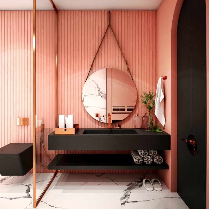 salle de bain rose poudré